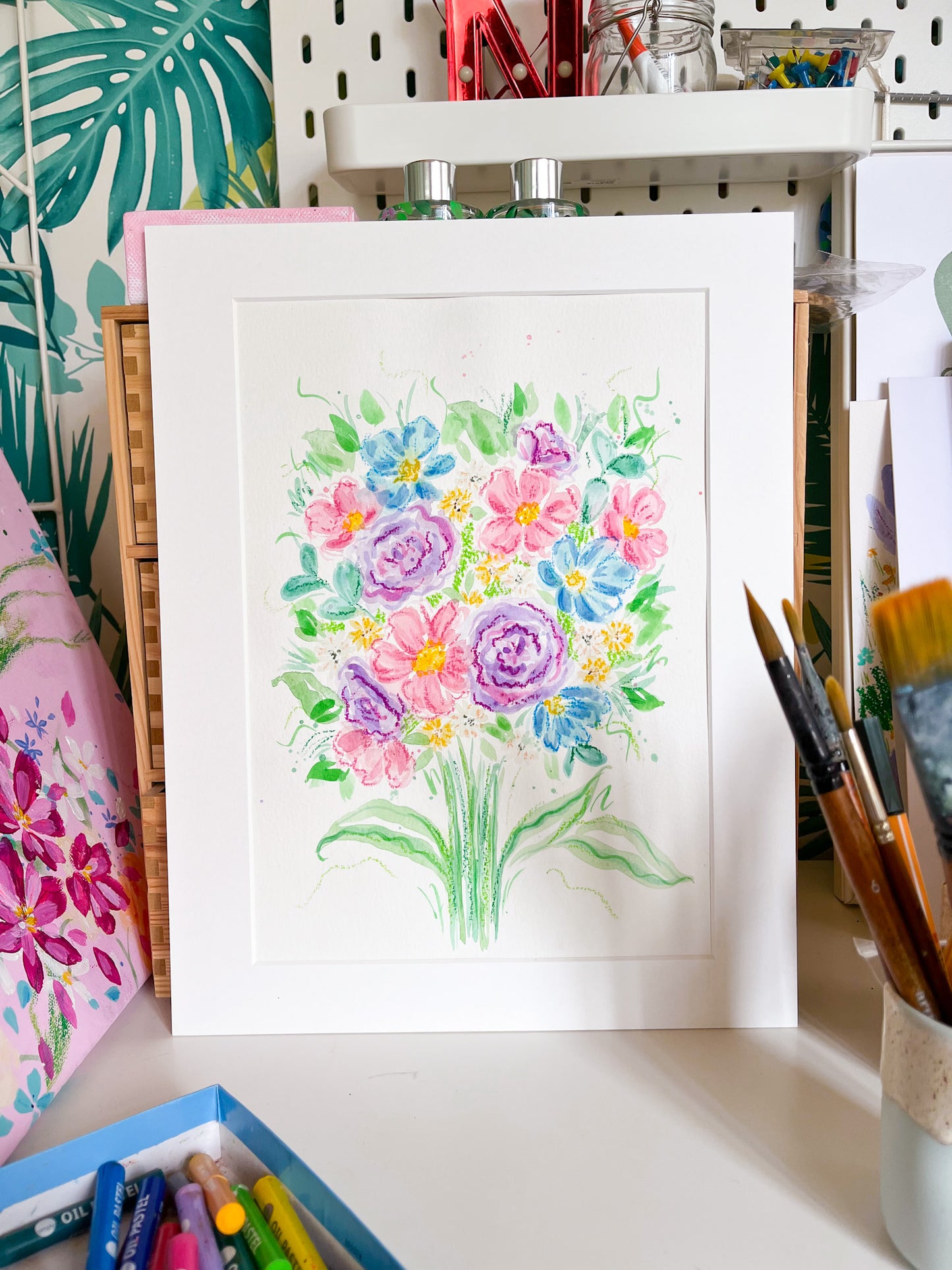 A mixed media artwork piece inspired by summer flowers