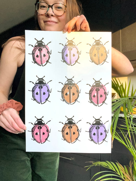 A3 Last of the Bugs, Ladybird Lino Print