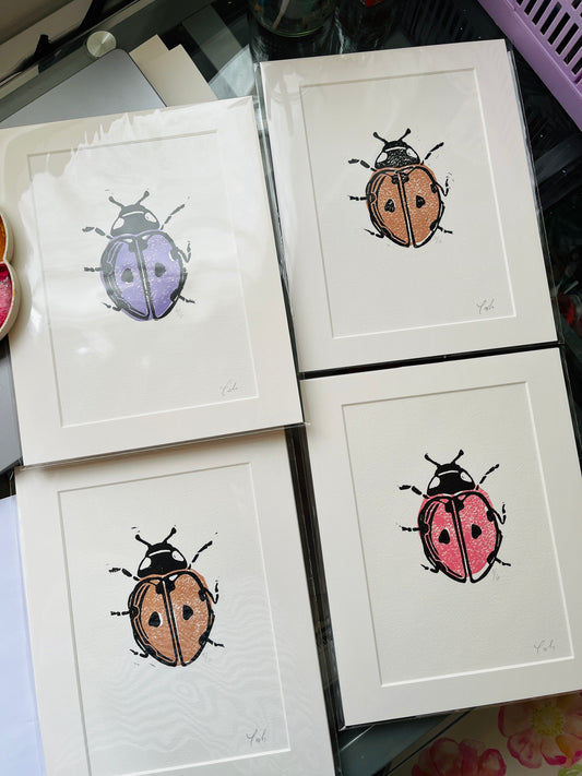 Ladybug Mini A5, Last of the Bugs Small Lino Print Artwork