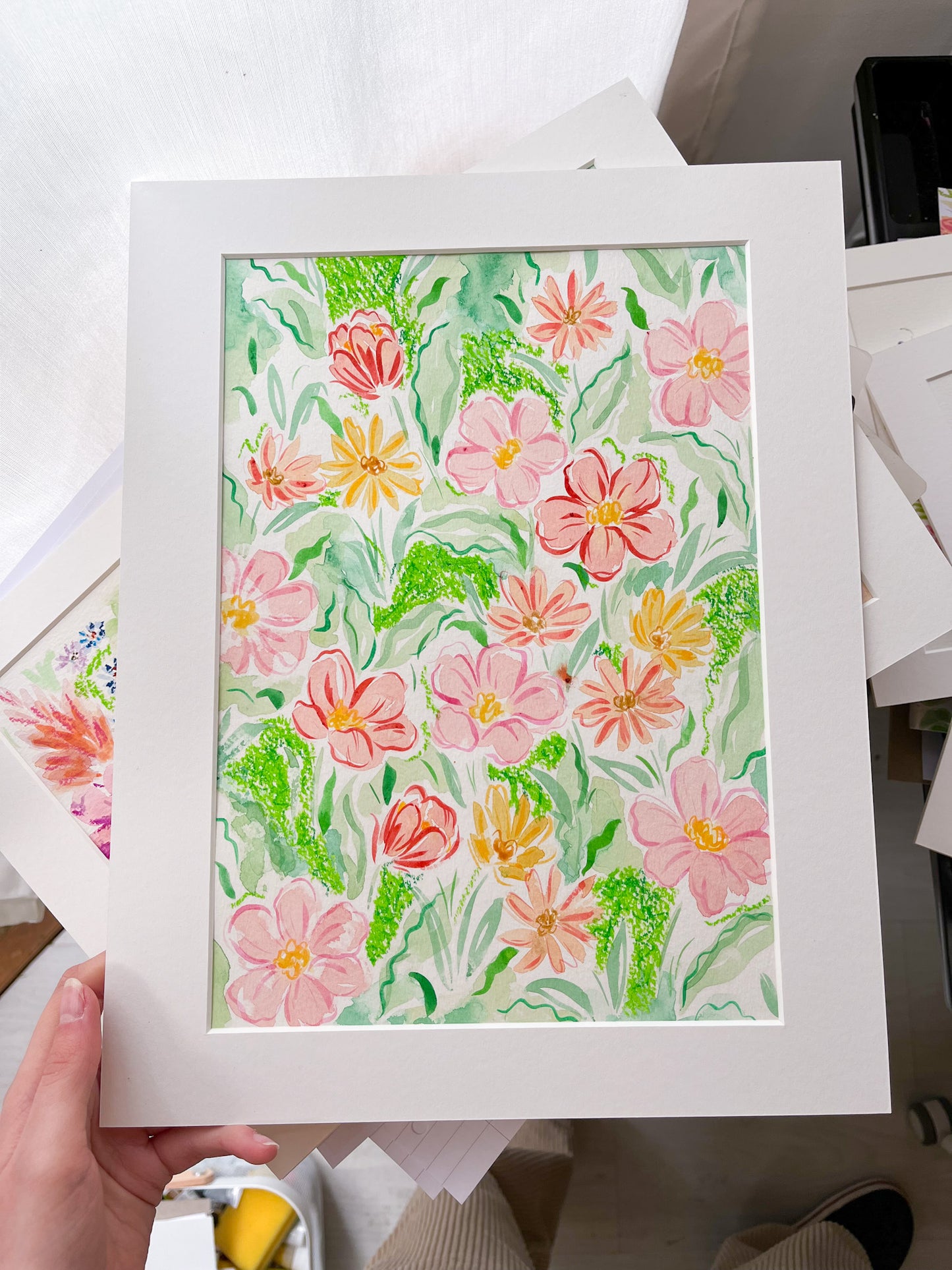 Laying in the Flowers: Mixed Media Original