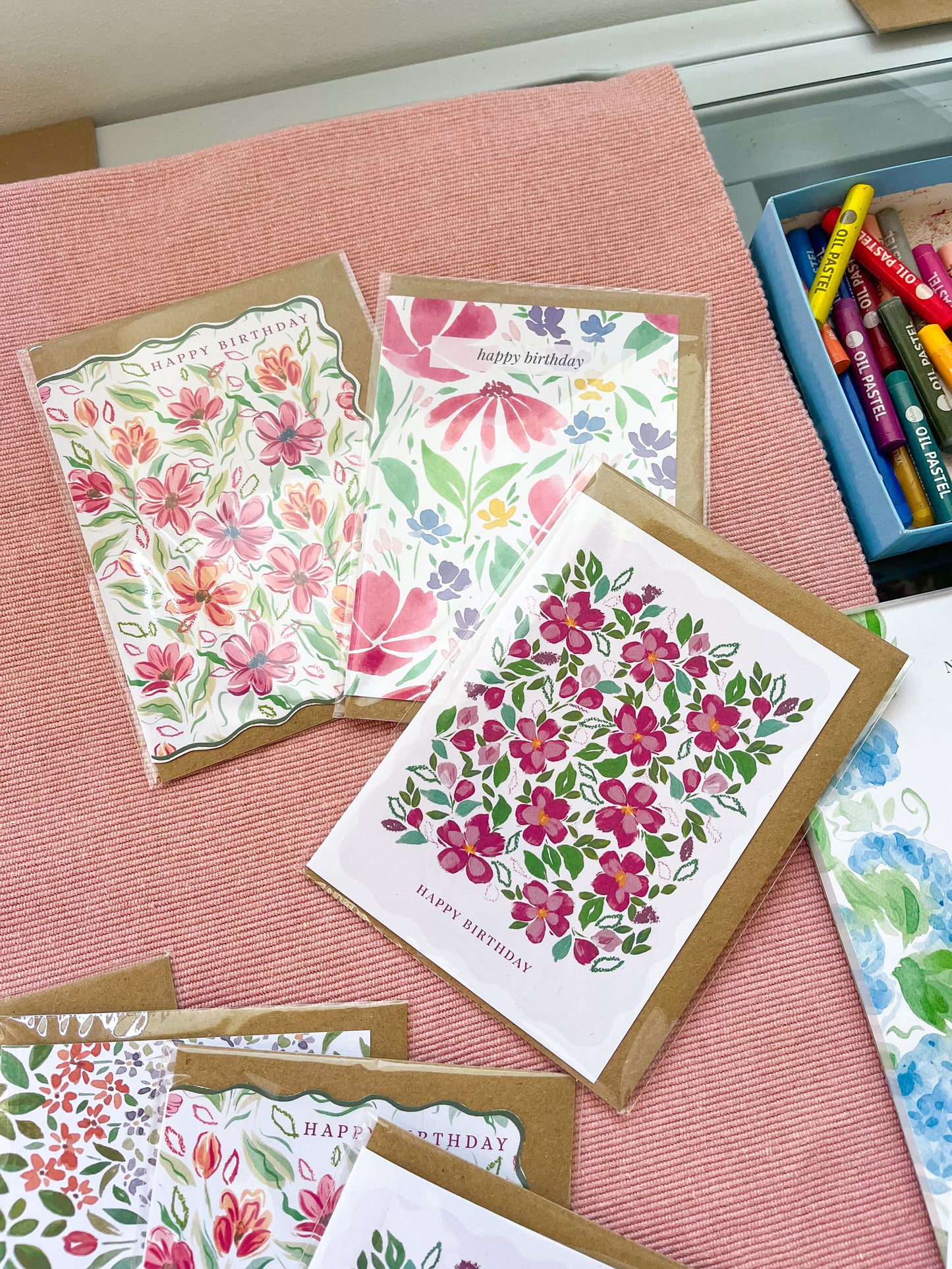 Pack of 3 Pink Floral Birthday Cards: Happy Birthday!