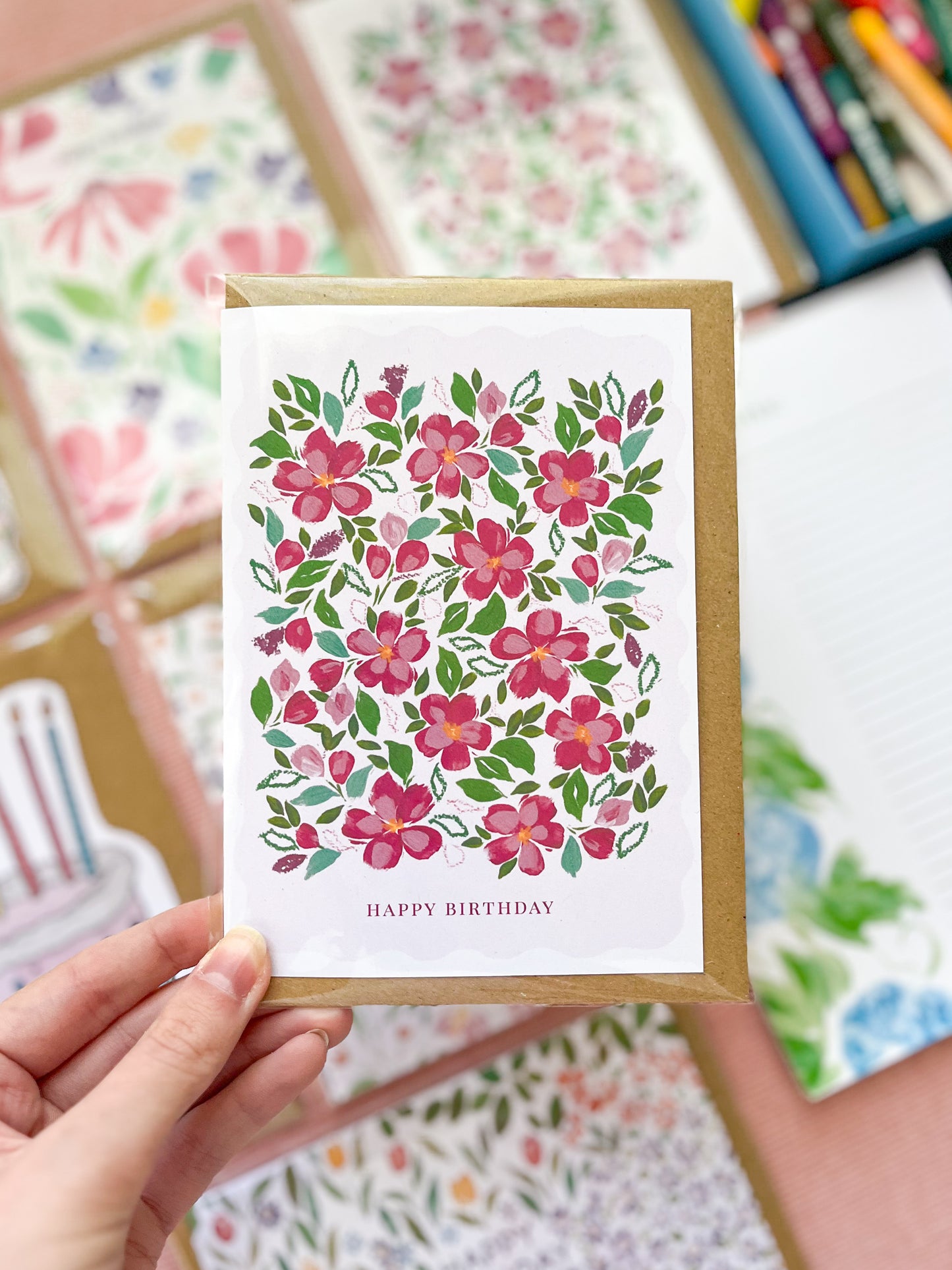 Pack of 3 Pink Floral Birthday Cards: Happy Birthday!