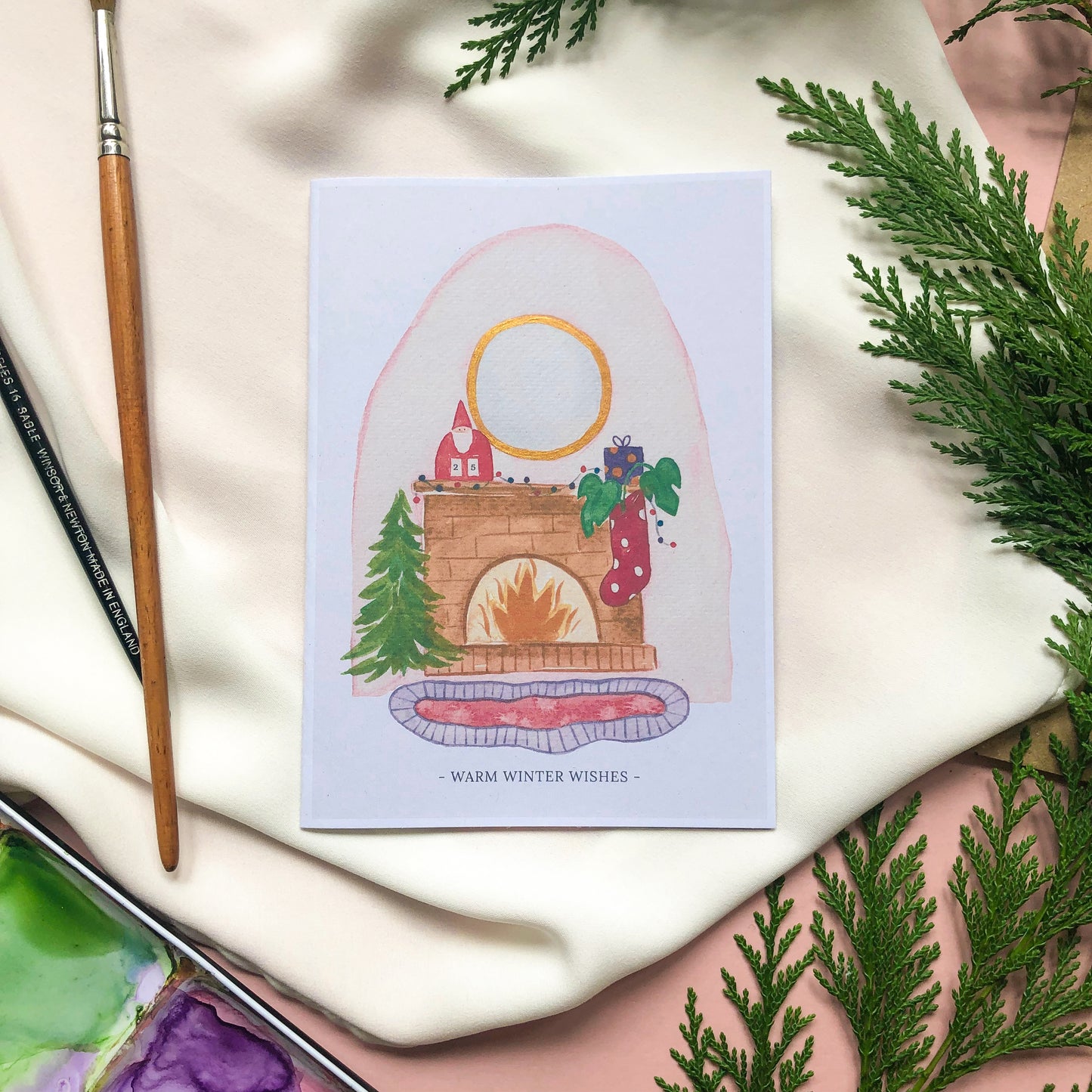 Winter Wishes Log Fire Christmas Card