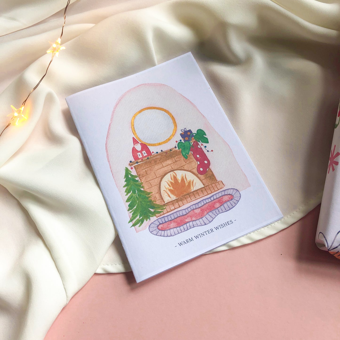 Winter Wishes Log Fire Christmas Card