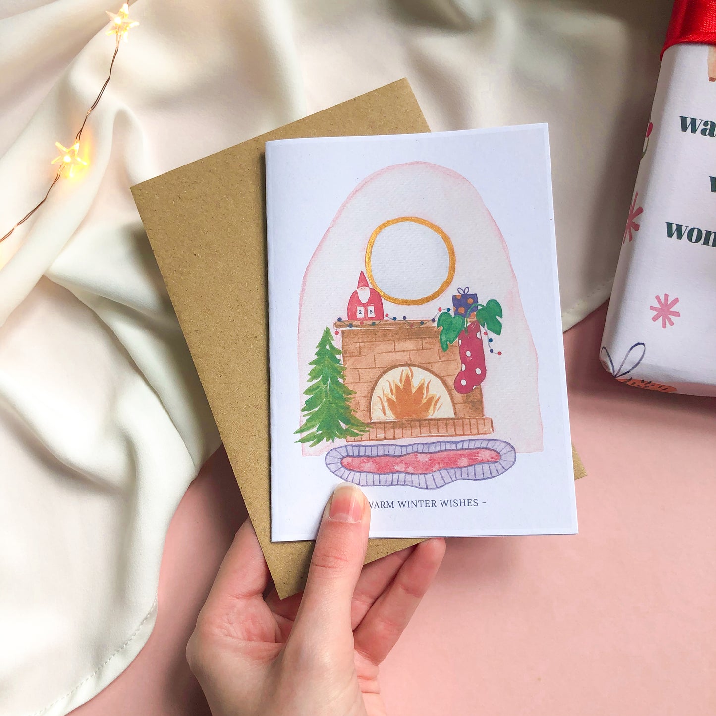 Winter Wishes Log Fire Christmas Card