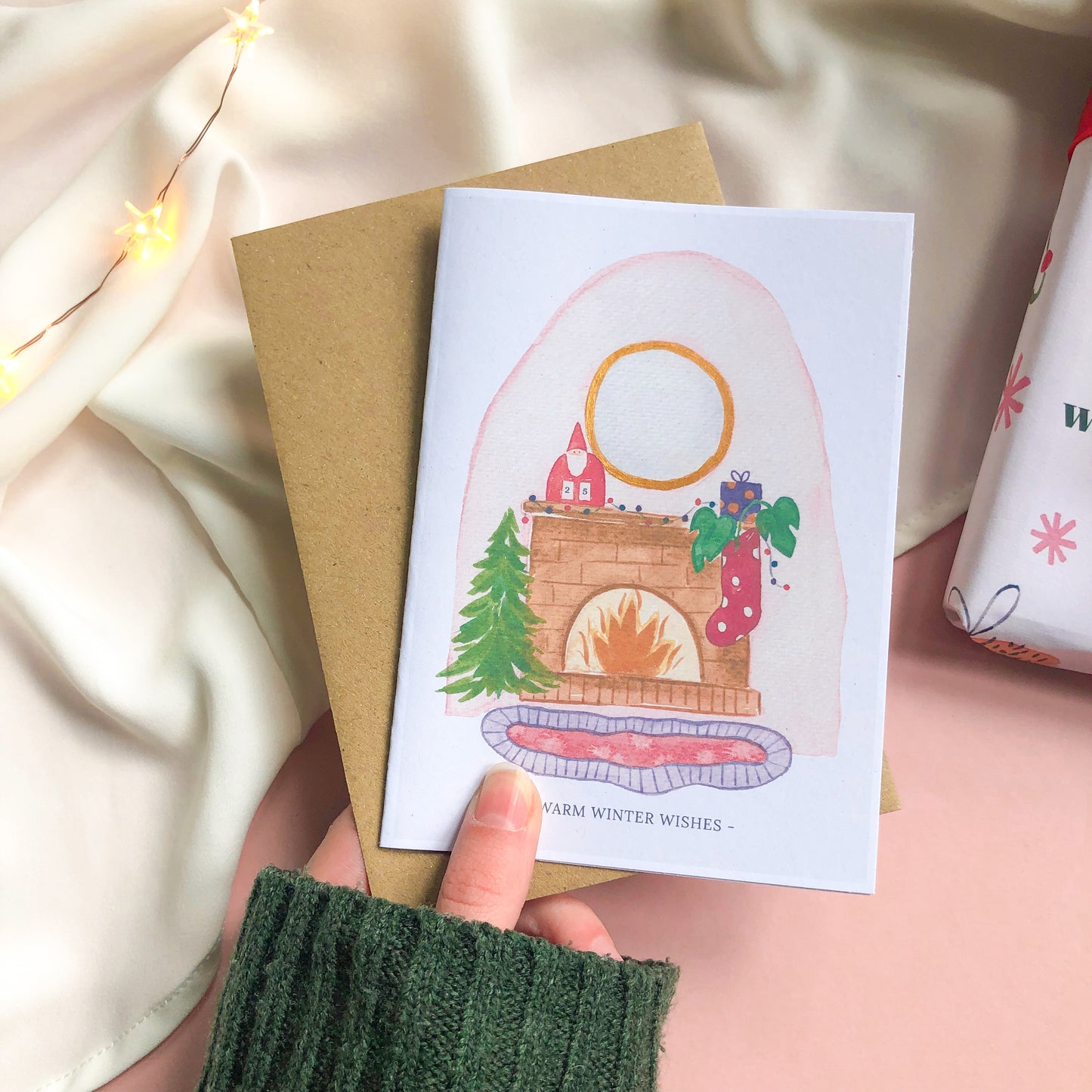 Winter Wishes Log Fire Christmas Card