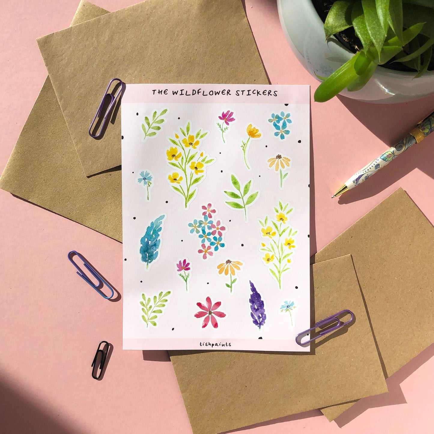 Watercolour Wildflower Sticker Sheet