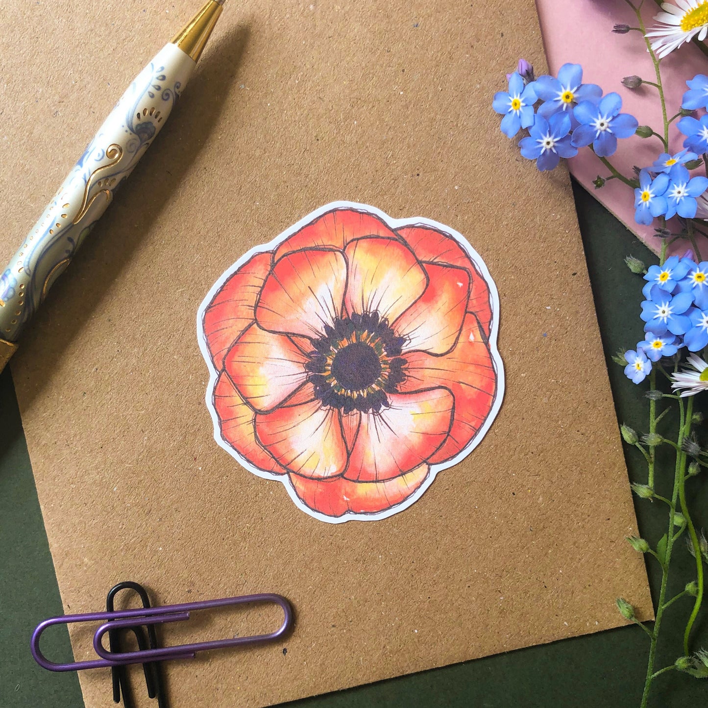 Coral Anemone Flower Sticker