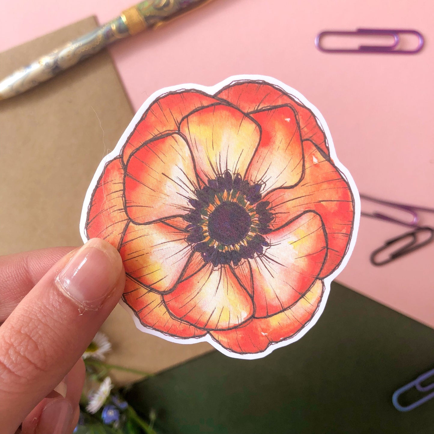 Coral Anemone Flower Sticker