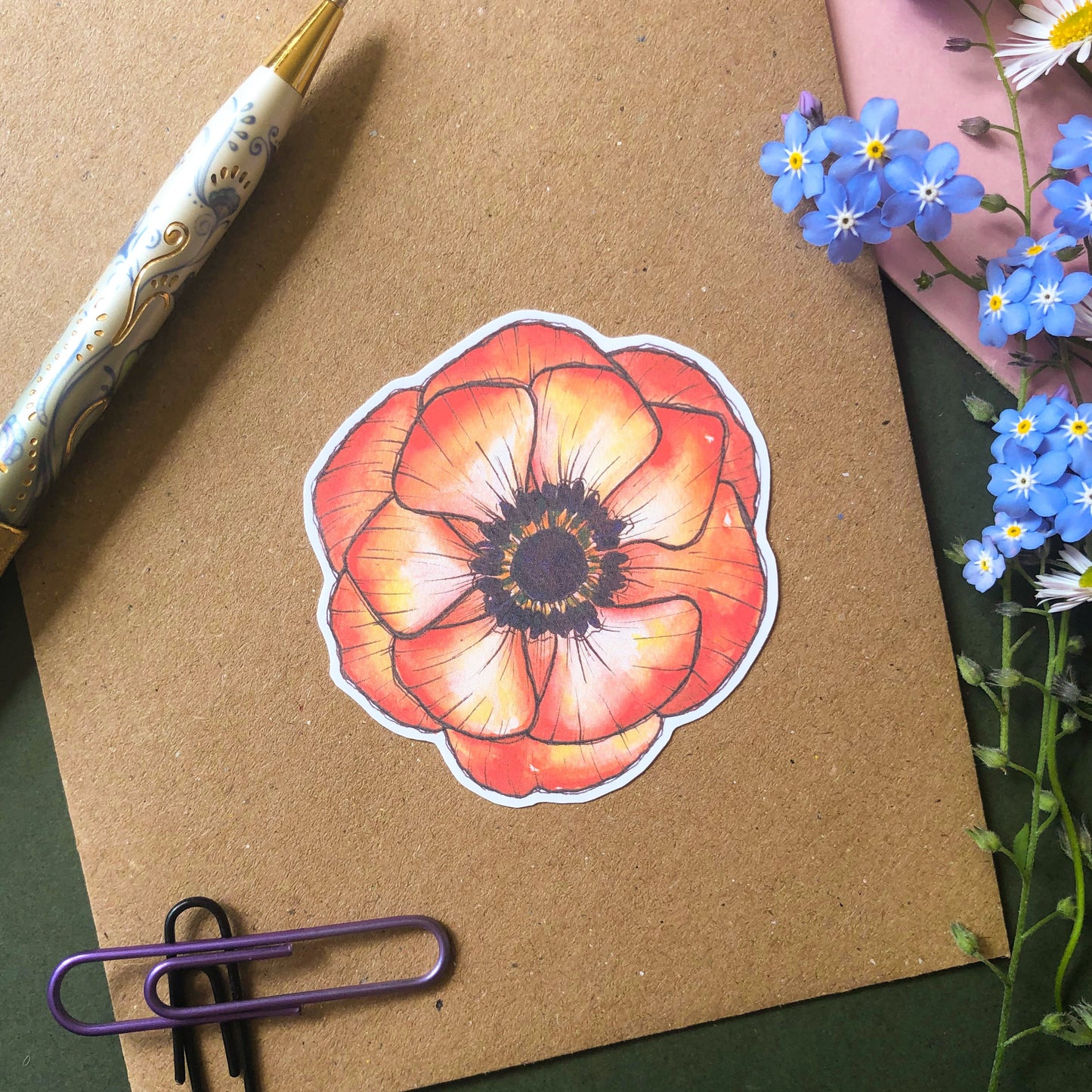 Summer Flowers Sticker Pack: Zinnia, Cosmo, Poppy & Anemone