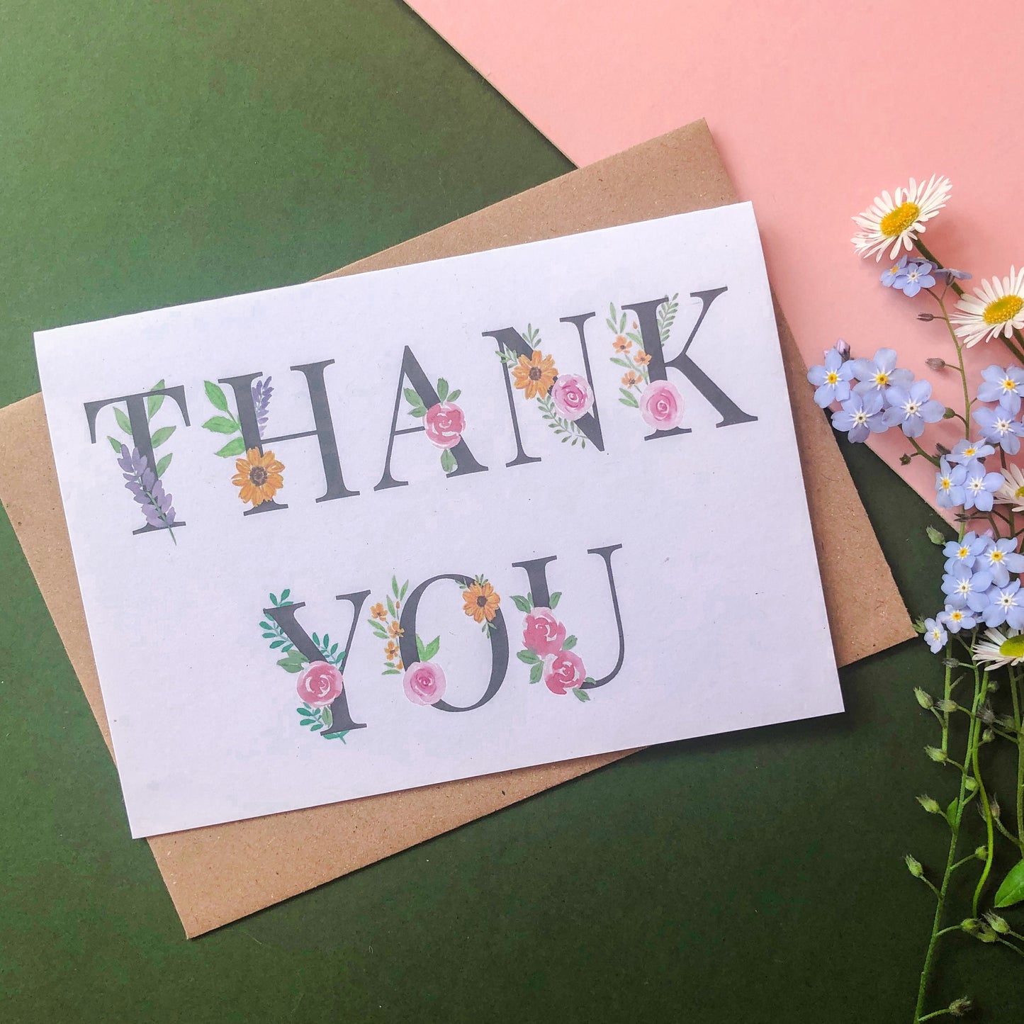 Floral Font Thank You Card