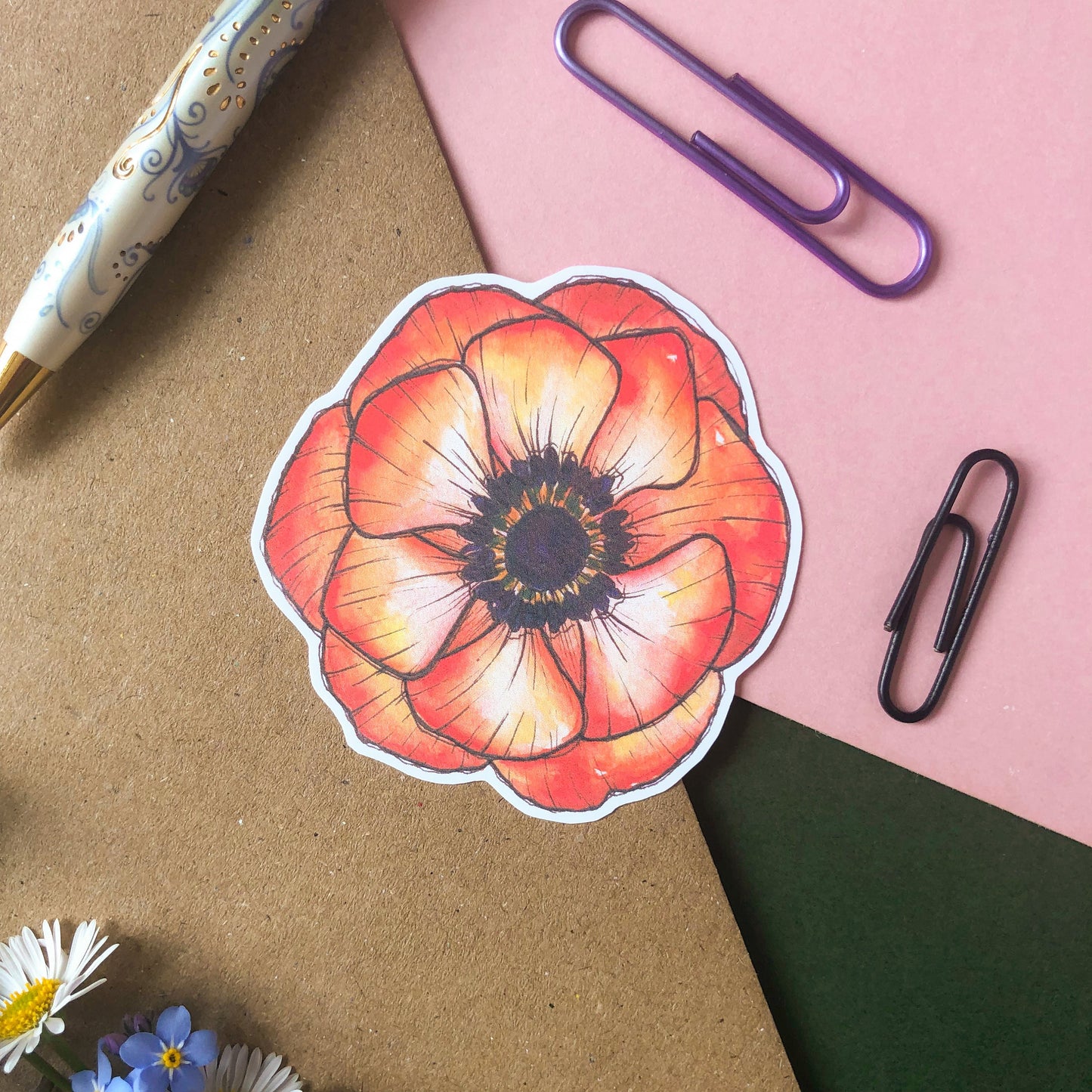 Coral Anemone Flower Sticker