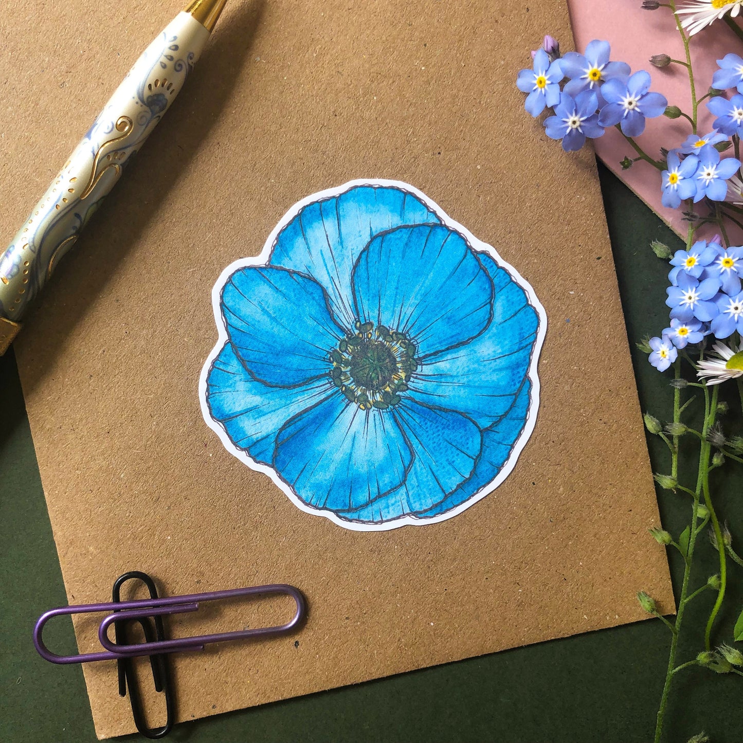 Blue Poppy Flower Sticker