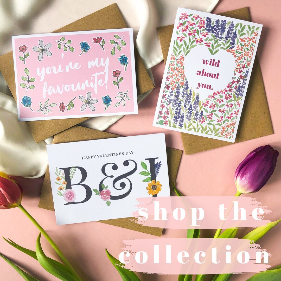 Personalised Happy Valentines Day Initial Card - Customised Valentines Gift - A6 Floral Font Watercolour Card, Anniversary, Eco Friendly