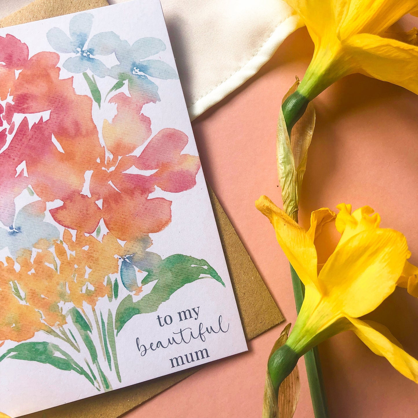To My Beautiful Mum Mother's Day Card A6 Botanical Birthday Card for Mum, Mother - Colourful Watercolour Flowers Bouquet Cards Eco Friendly