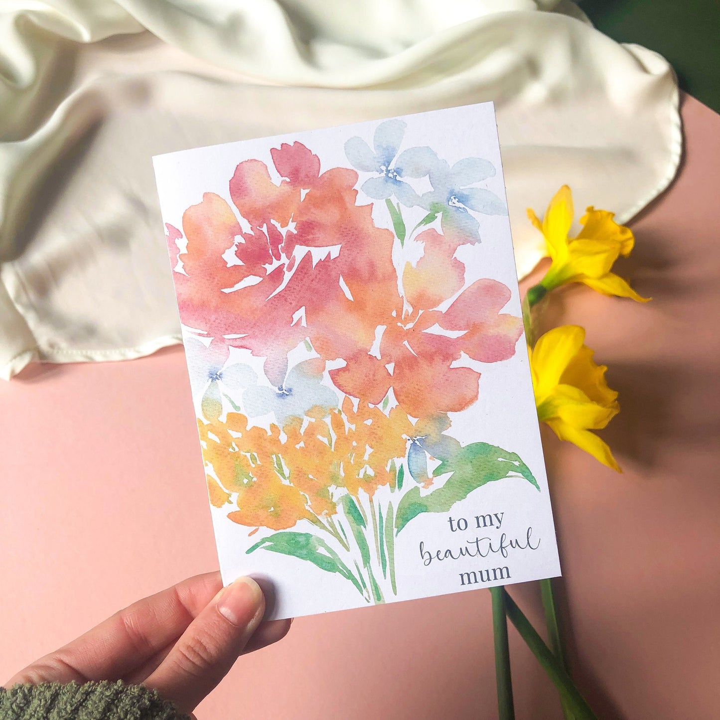 To My Beautiful Mum Mother's Day Card A6 Botanical Birthday Card for Mum, Mother - Colourful Watercolour Flowers Bouquet Cards Eco Friendly