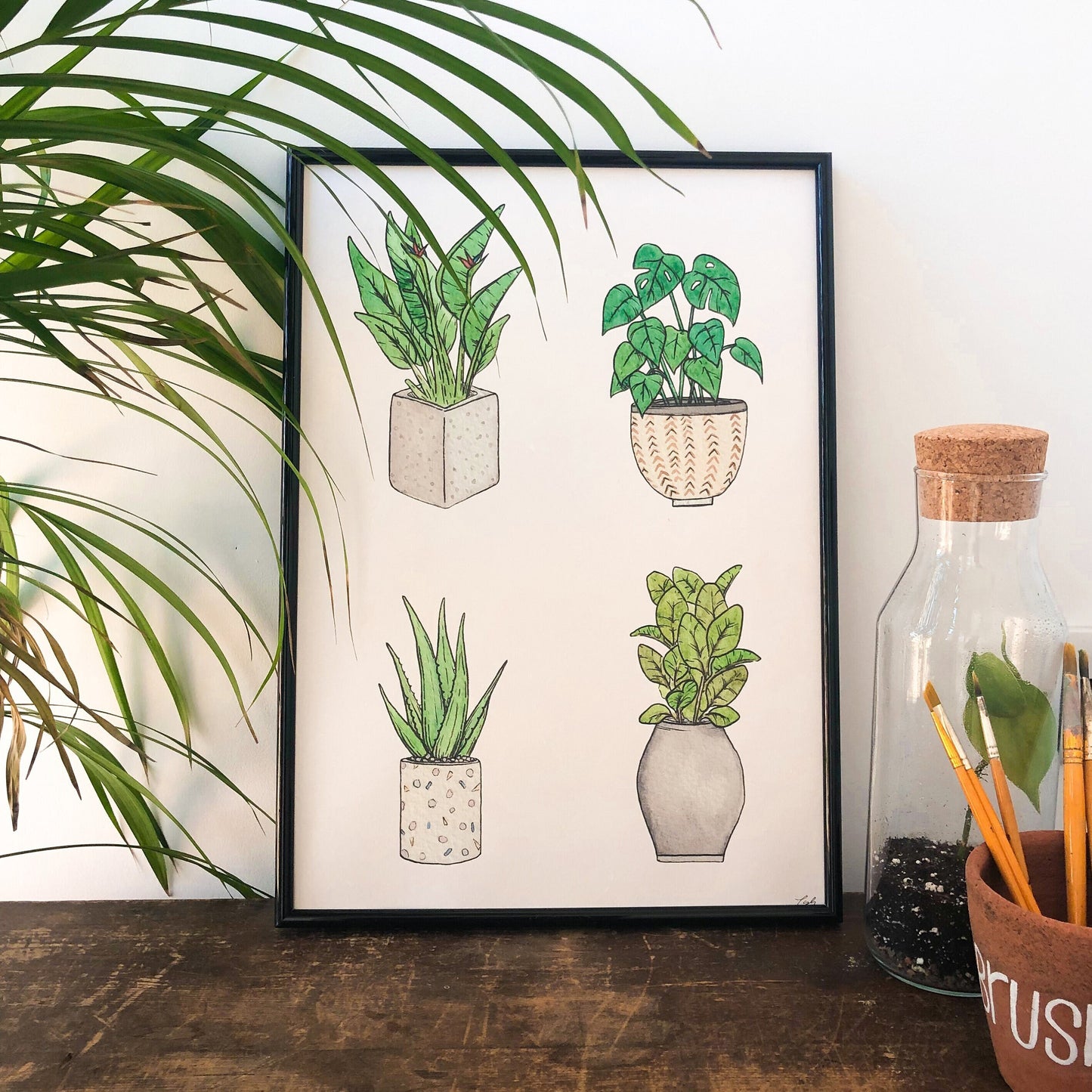AHouse Plants A3 Print Monstera, Tropical Plants Wall Art Living Room Decor - Recycled Colourful Print - House Plant Lover Gift For Gardener