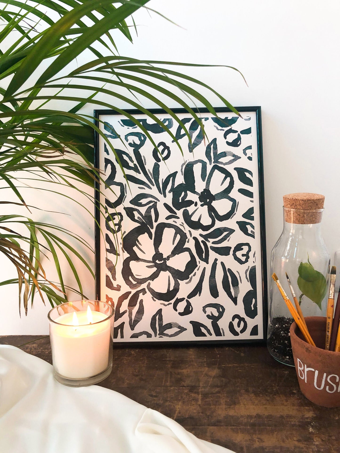ABlue Wildflower Camellia Print A3 Abstract Art - Blue Ink Hepatica Florals Wall Art, Botanical Watercolour - Indigo Watercolour Wall Art