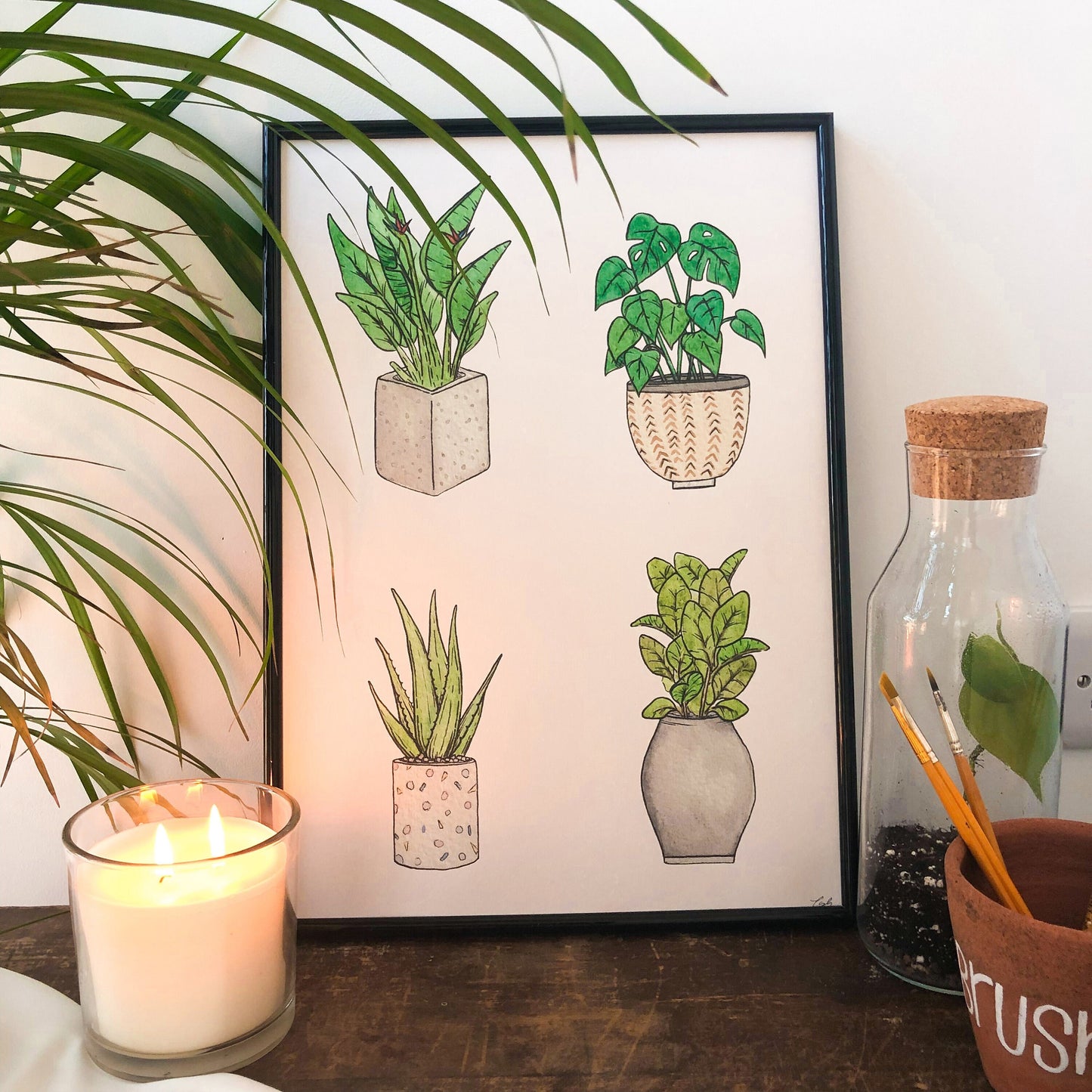 AHouse Plants A3 Print Monstera, Tropical Plants Wall Art Living Room Decor - Recycled Colourful Print - House Plant Lover Gift For Gardener
