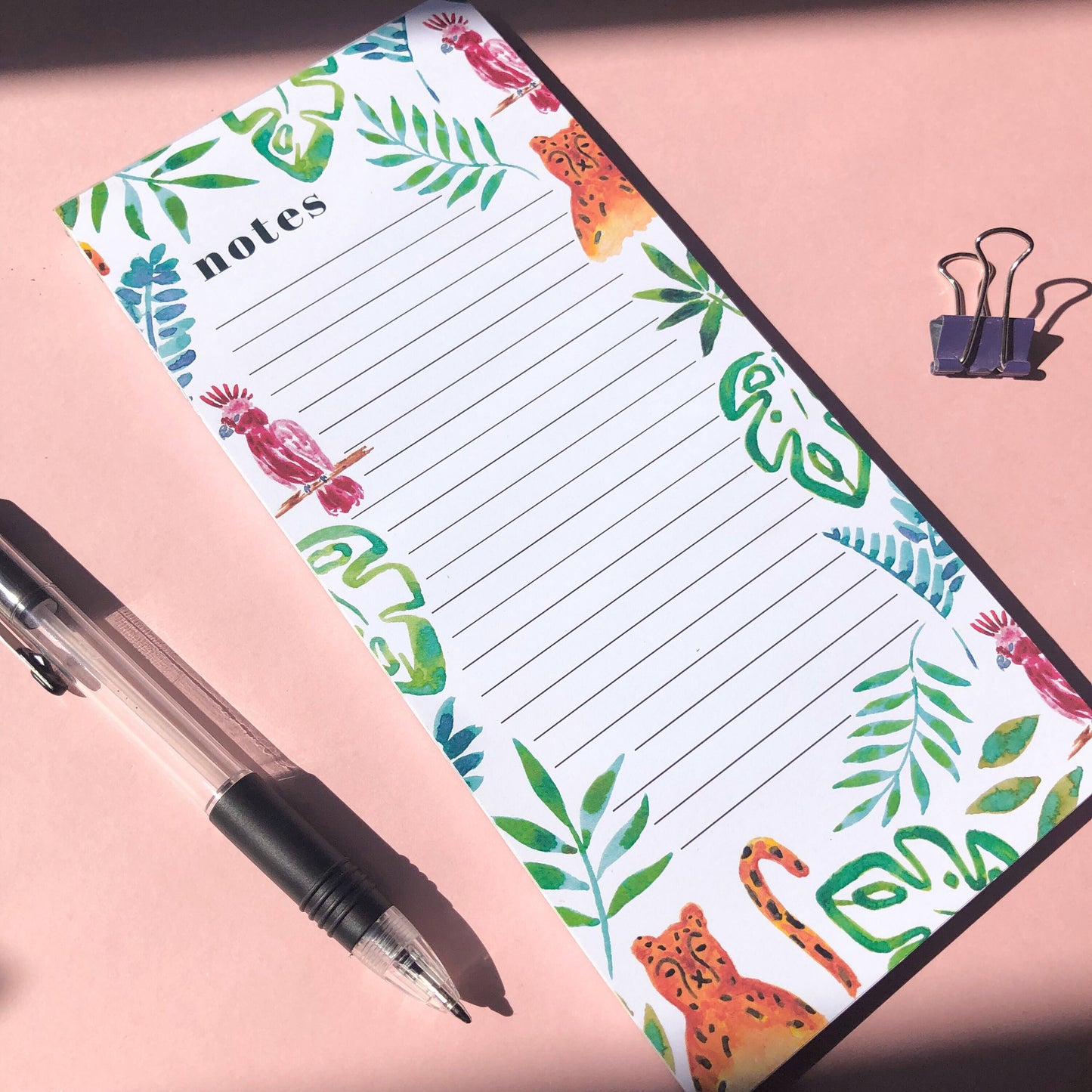 ATropical Notepad Jungle Illustration To Do List Memo Pad, 50 Pages Tropical Planner - Jungle Watercolour Stationery, Animal Lover Gift