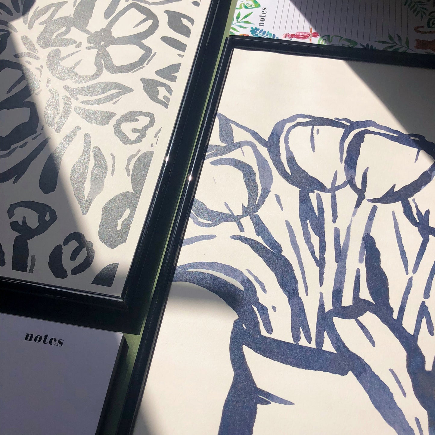 ASET OF 2 Prints: Blue Wildflower Camellia, Ink Tulips Print A3 Abstract - Blue Ink Hepatica Florals, Botanical Print - Indigo Wall Art