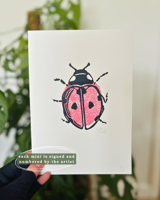Ladybug Mini A5, Last of the Bugs Small Lino Print Artwork