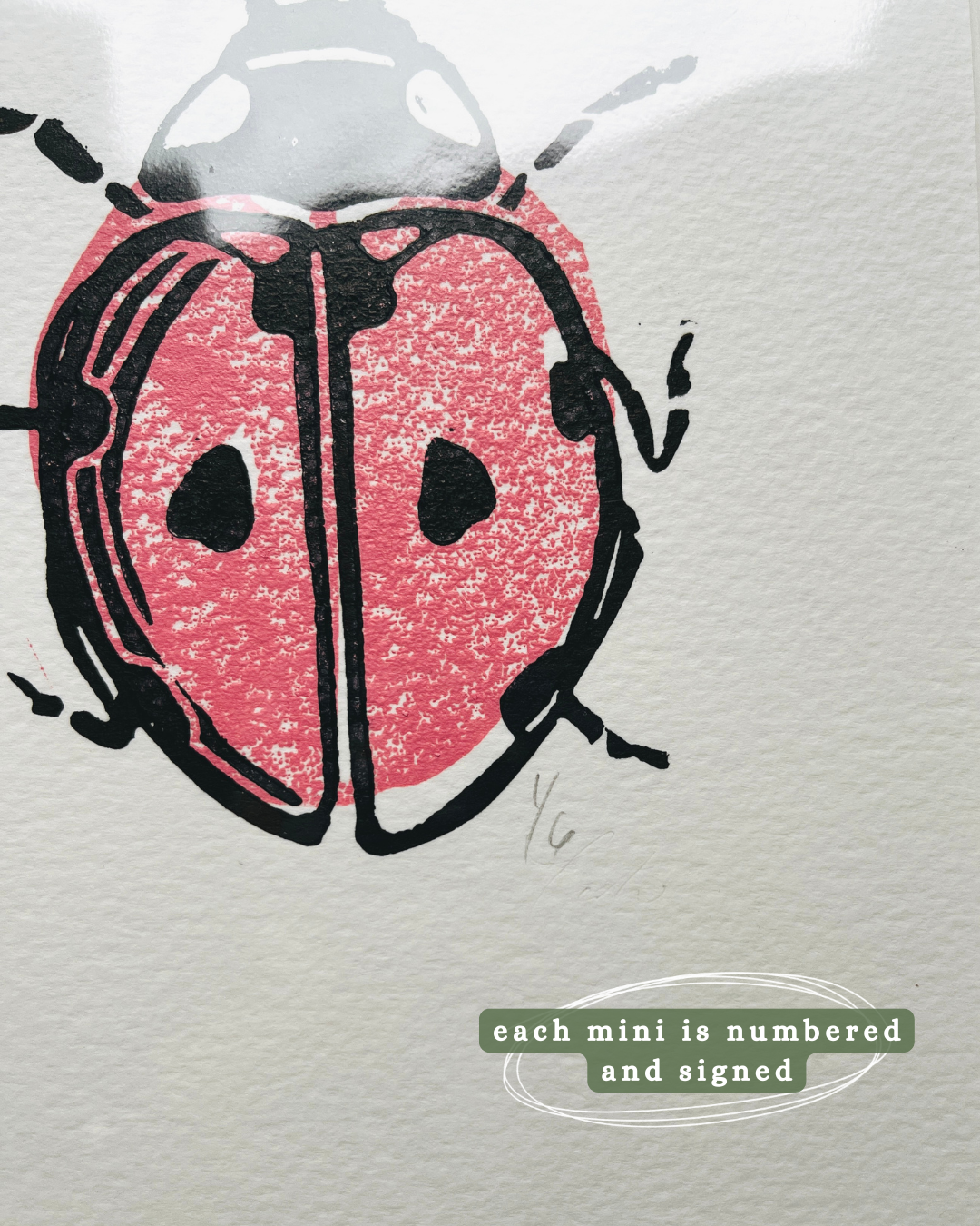 Ladybug Mini A5, Last of the Bugs Small Lino Print Artwork