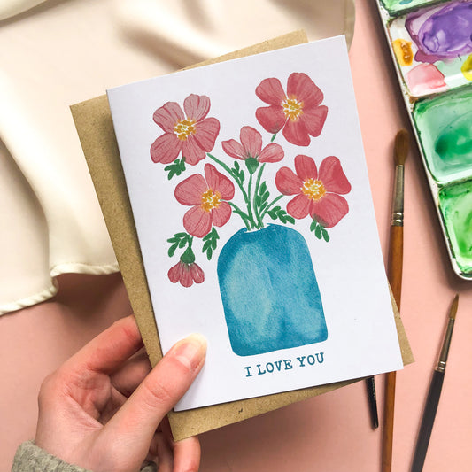 I Love You Red Poppies Valentine's Day Card