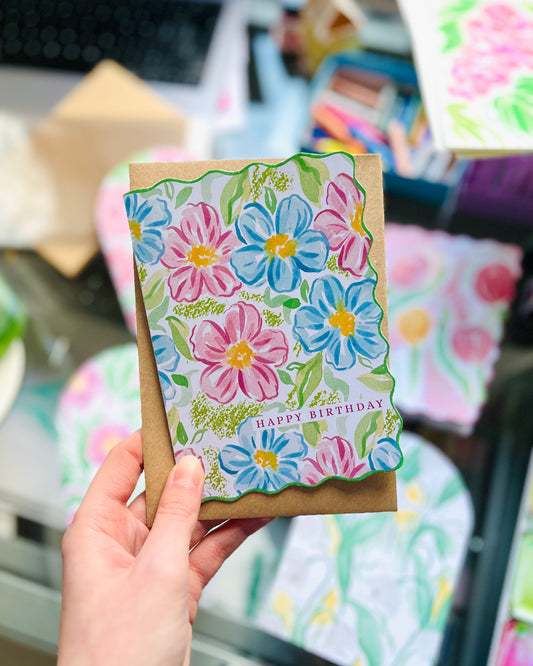 Pink & Blue Forget-Me-Not Happy Birthday Card