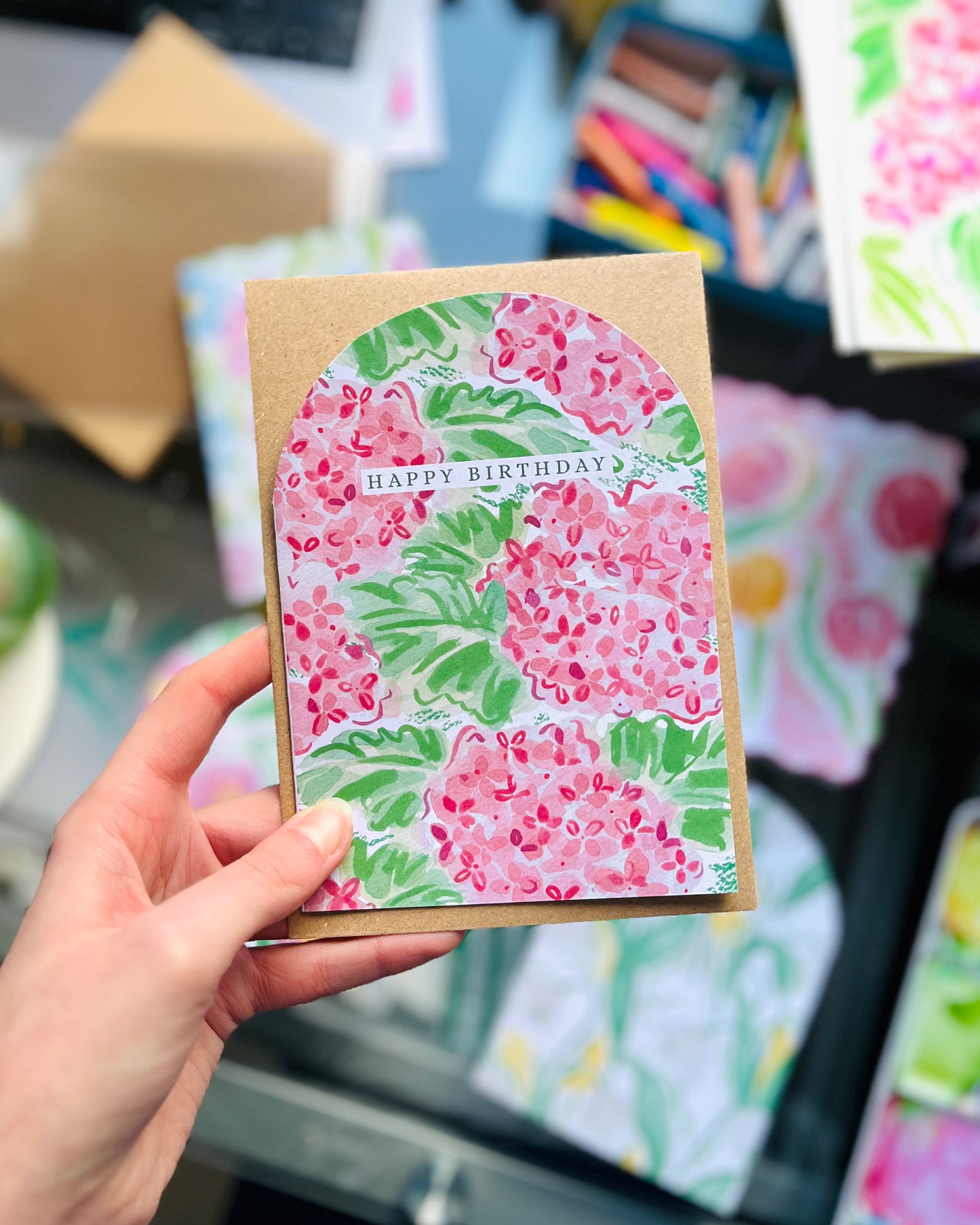 Pink Hydrangea Happy Birthday Card