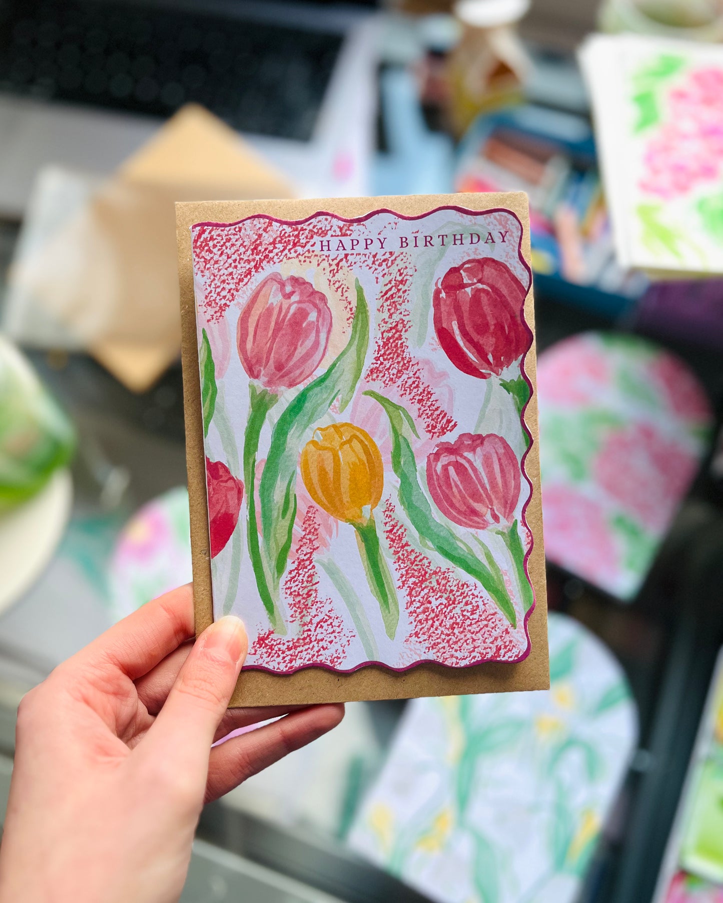Colourful Tulips Wiggly Birthday Card