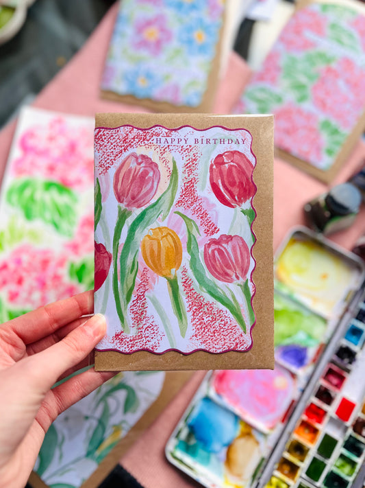 Colourful Tulips Wiggly Birthday Card