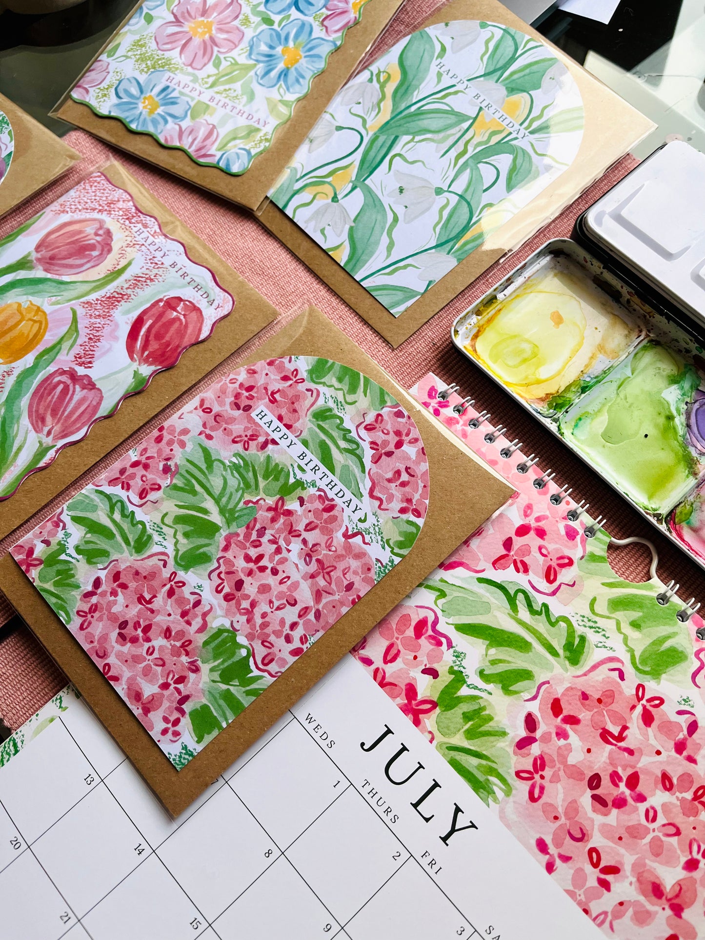 Pink Hydrangea Happy Birthday Card