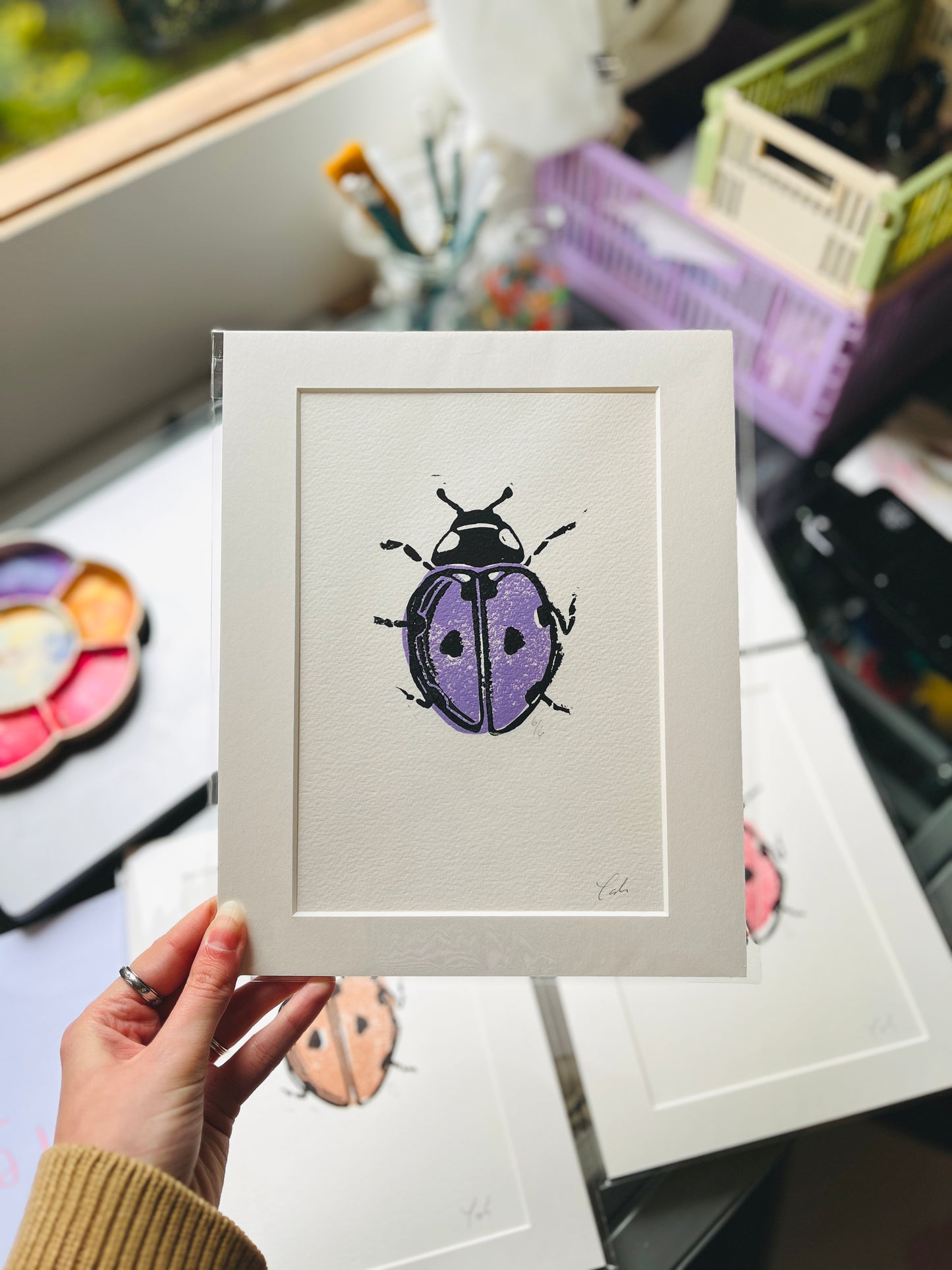 Ladybug Mini A5, Last of the Bugs Small Lino Print Artwork