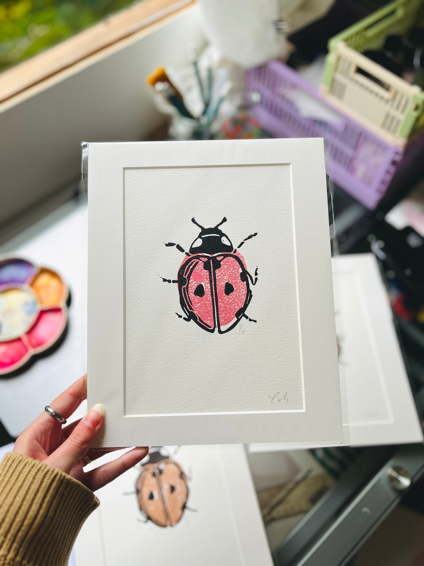 Ladybug Mini A5, Last of the Bugs Small Lino Print Artwork