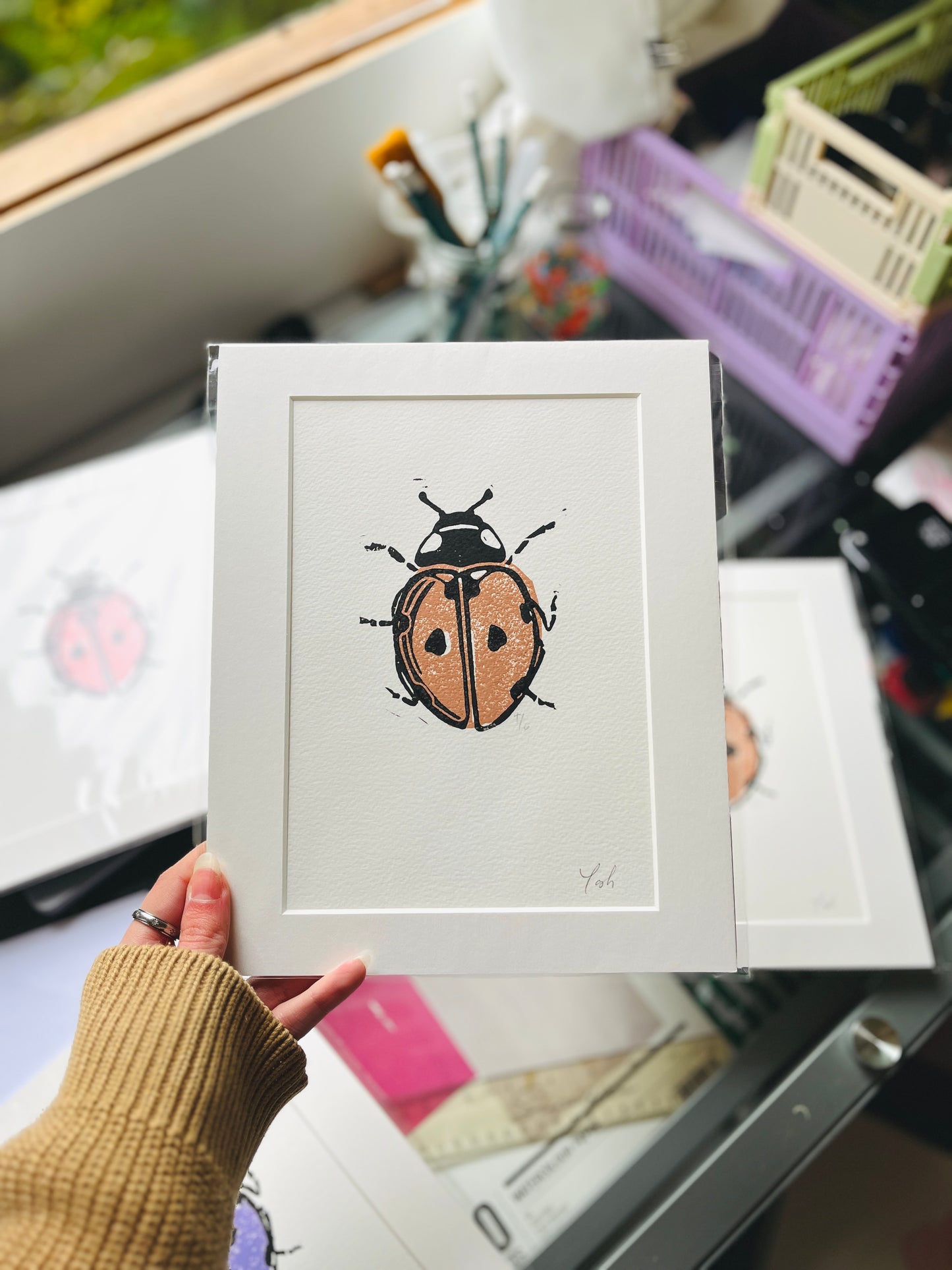 Ladybug Mini A5, Last of the Bugs Small Lino Print Artwork