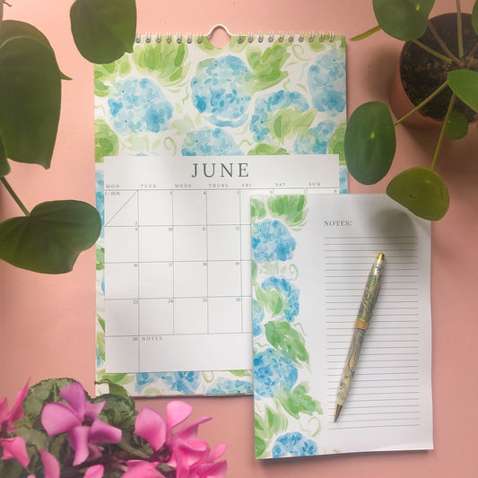 Calendar & Hydrangea A5 Notepad Gift Set