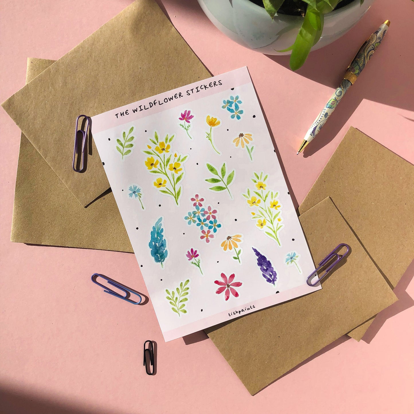 Watercolour Wildflower Sticker Sheet