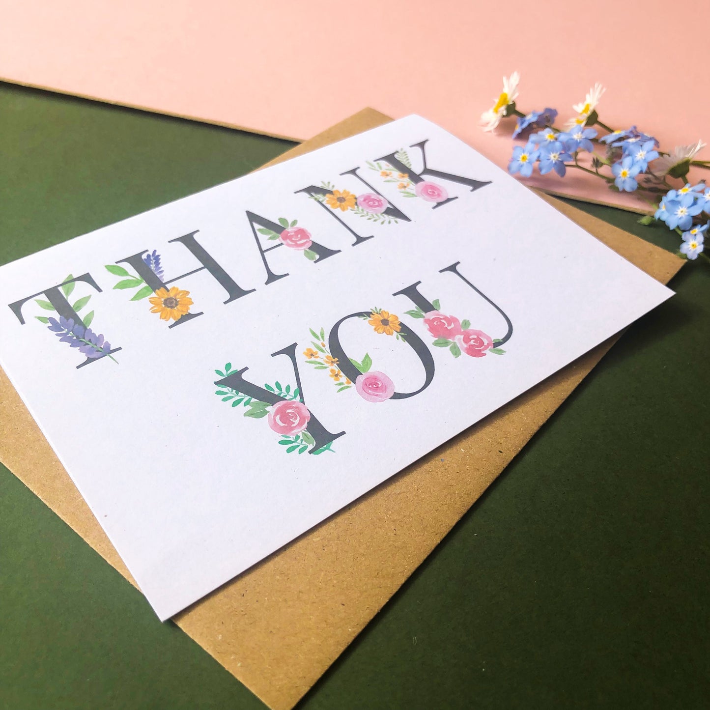 Floral Font Thank You Card