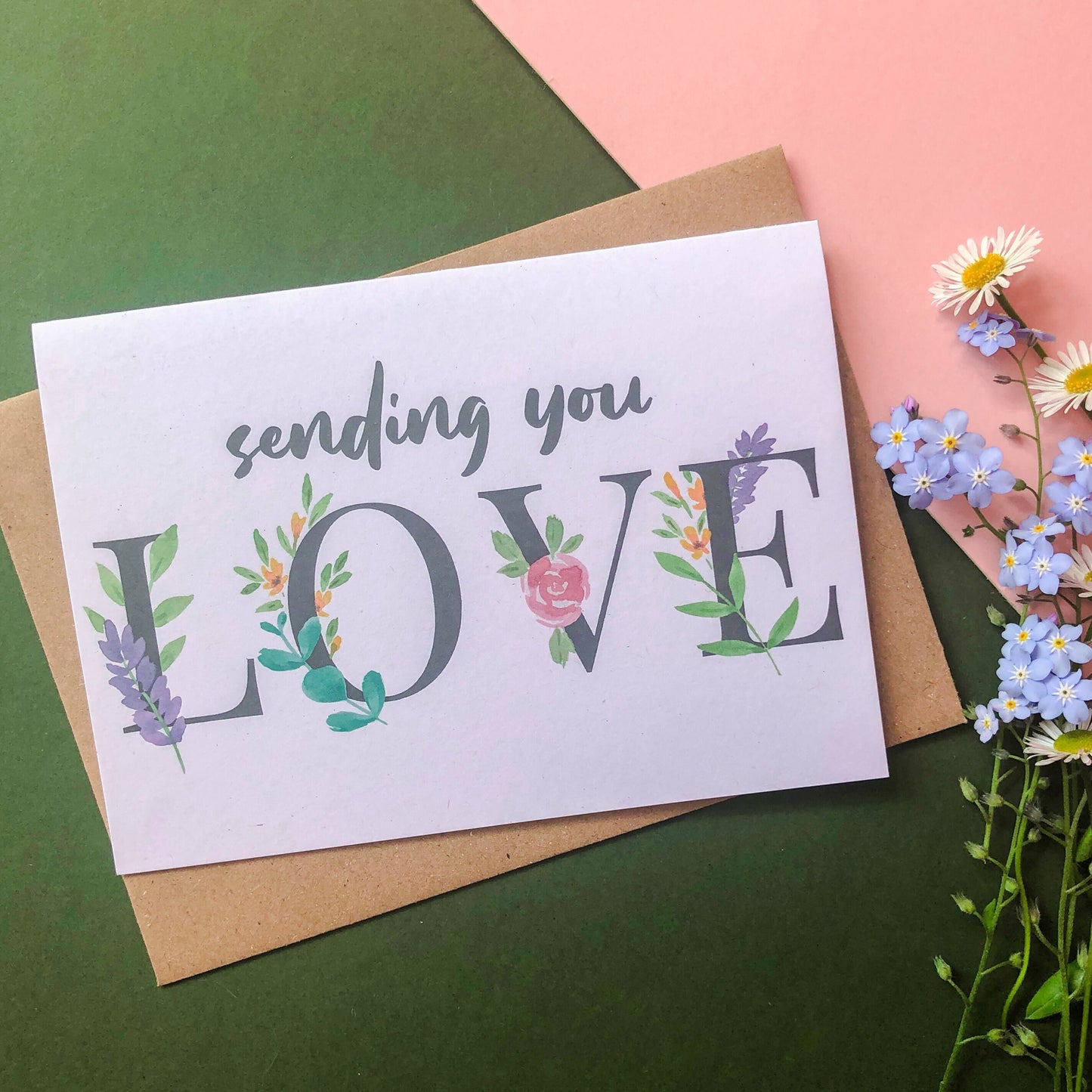 Sending You Love Floral Font Sympathy Card