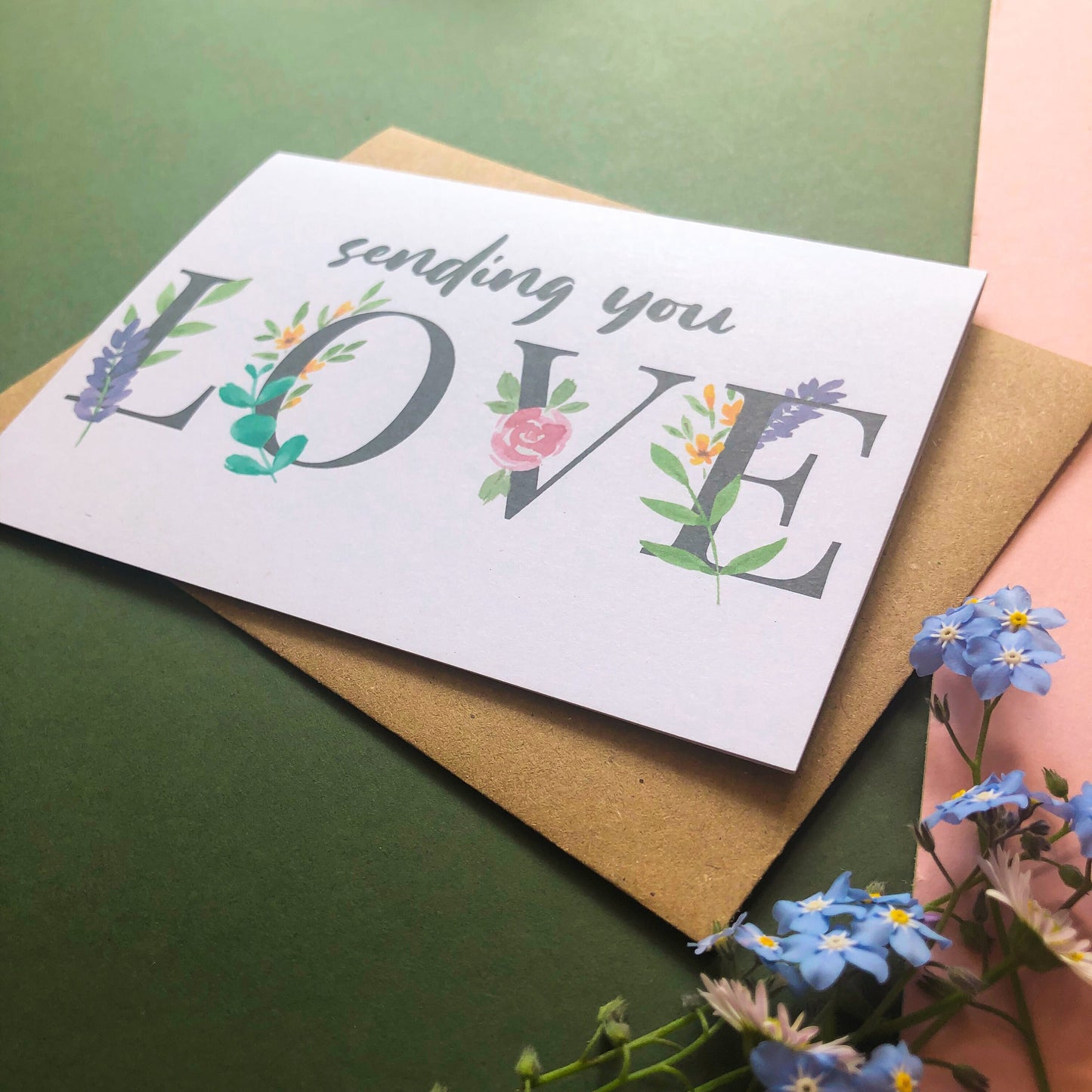 Sending You Love Floral Font Sympathy Card