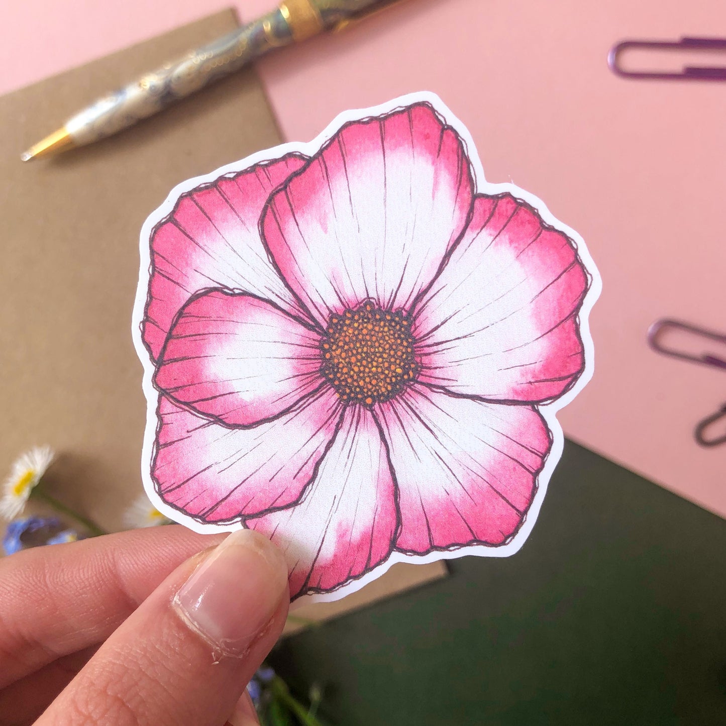 Summer Flowers Sticker Pack: Zinnia, Cosmo, Poppy & Anemone