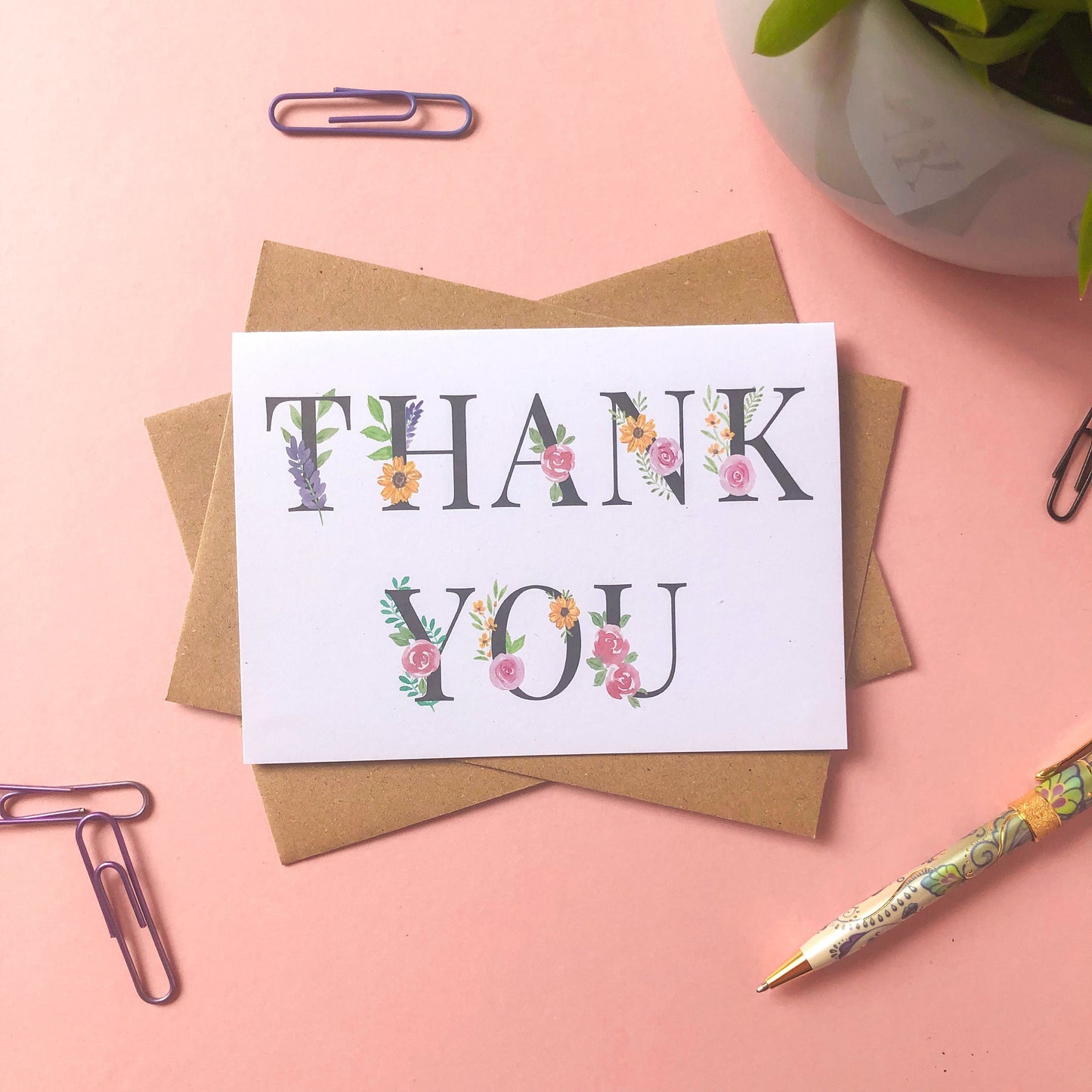Floral Font Thank You Card