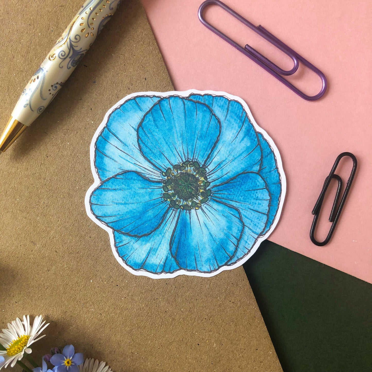 Blue Poppy Flower Sticker