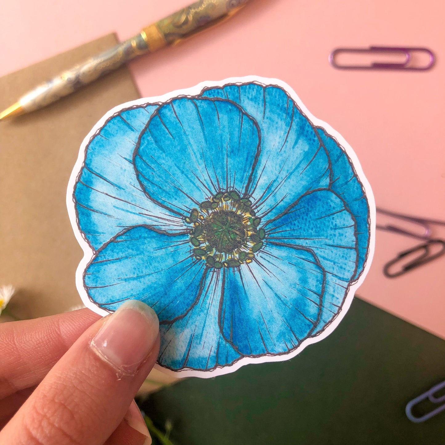 Blue Poppy Flower Sticker