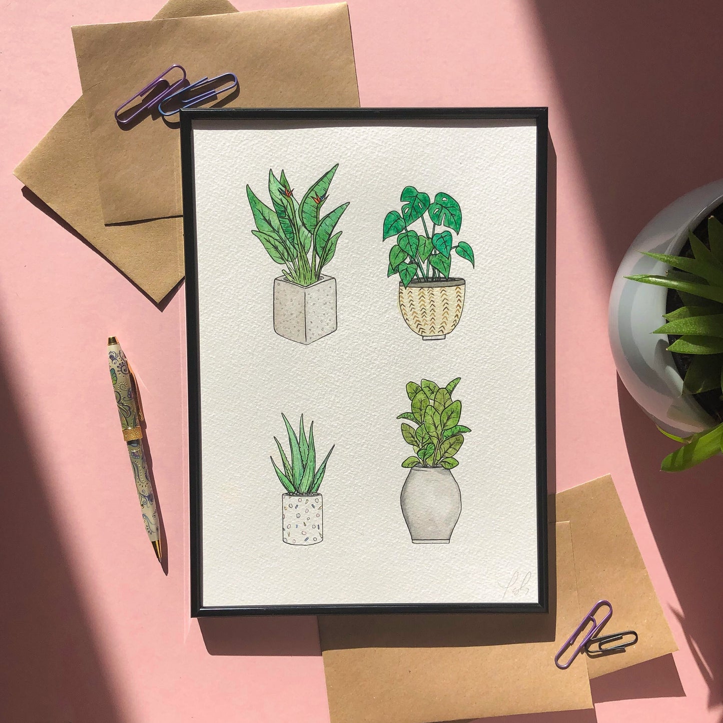 APrint, Notepad & House Plants Sticker Set - A4 Print A3, A6 Memo Pad - Eco Friendly Letterbox Gift for Plant Lover - Plant Stationery Set