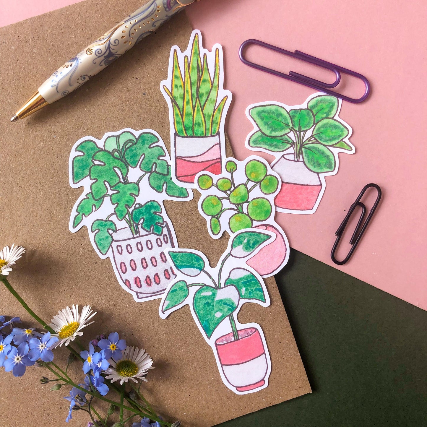 APrint, Notepad & House Plants Sticker Set - A4 Print A3, A6 Memo Pad - Eco Friendly Letterbox Gift for Plant Lover - Plant Stationery Set