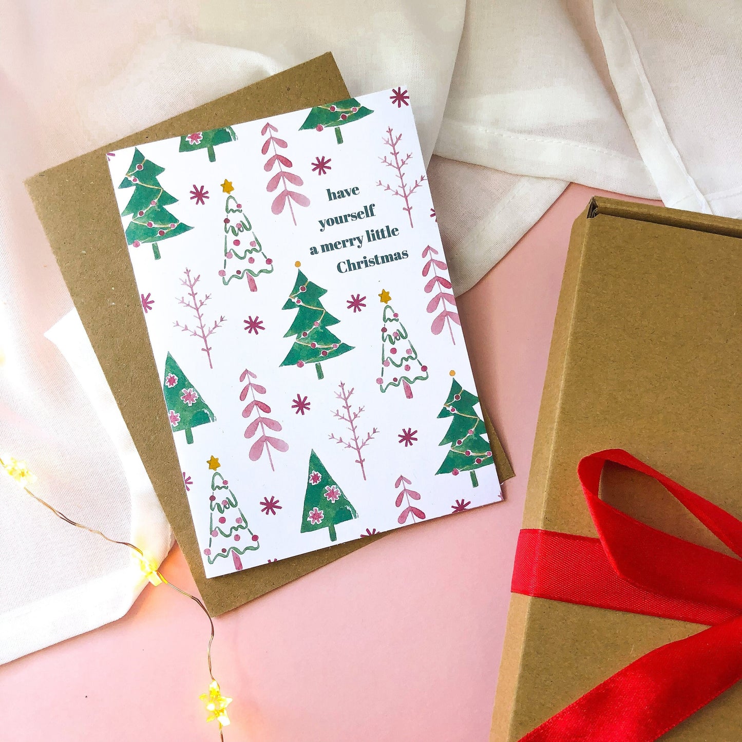 Have Yourself A Merry Little Christmas | Watercolour Trees Christmas Card