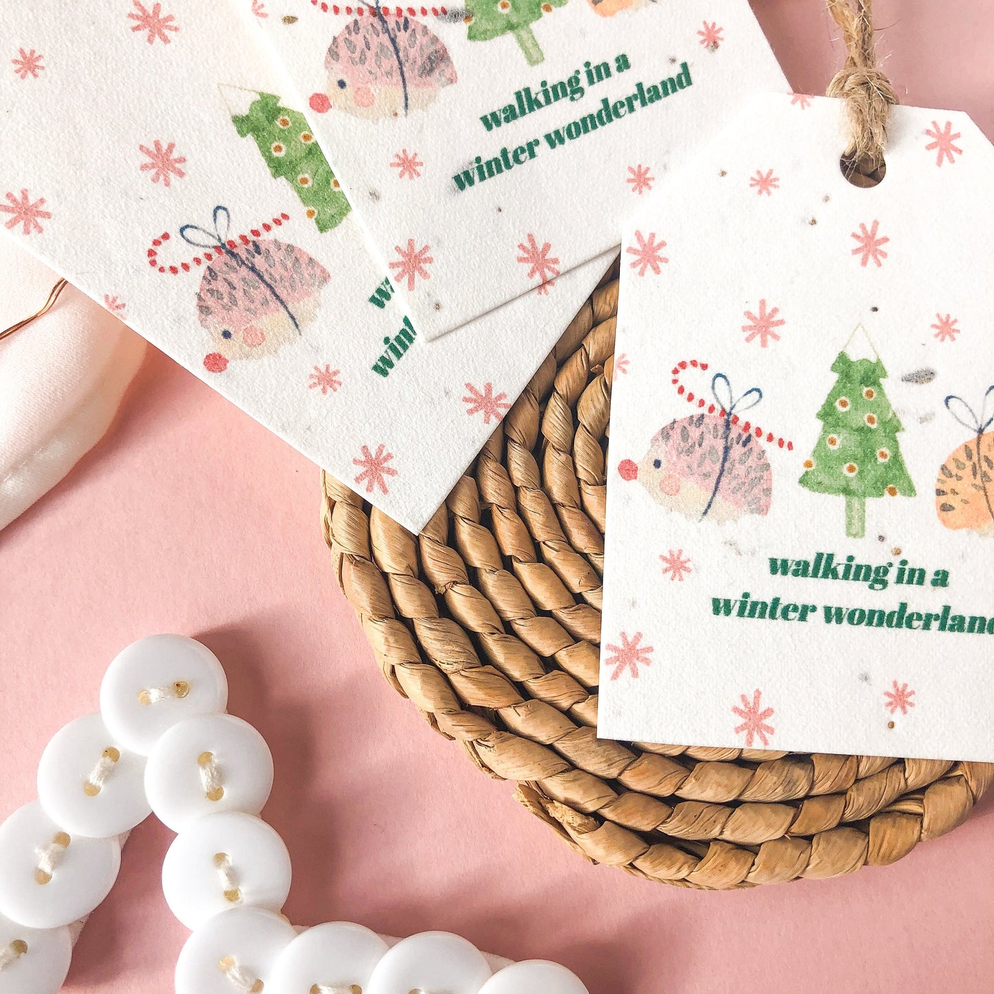 Christmas Hedgehogs Gift Tags- Plantable, Recycled Christmas Gift Tags