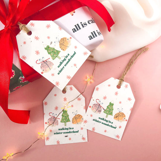 Christmas Hedgehogs Gift Tags- Plantable, Recycled Christmas Gift Tags
